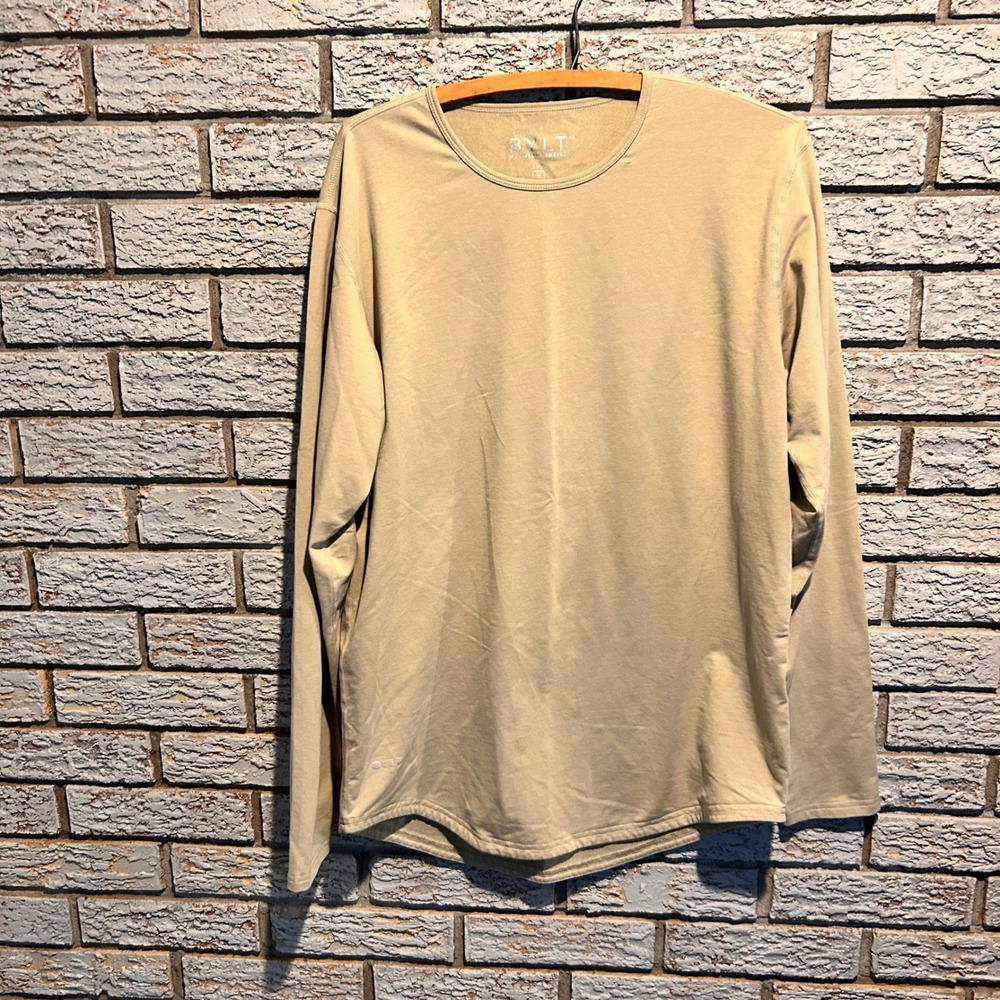 BYLT Premium Basics Mens Lux Drop Cut Long Sleeve Shirt Tan Khaki Size M